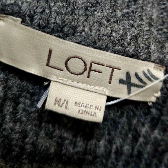LOFT  NWT Gray M/L Gray Cable Knit Wool Blend warm Cozy turtle neck poncho Boho - Picture 3 of 12